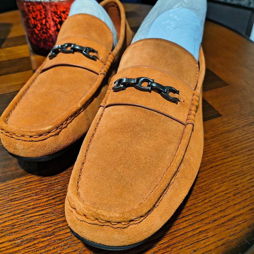Coach Tan Suede Loafers with Black Accent